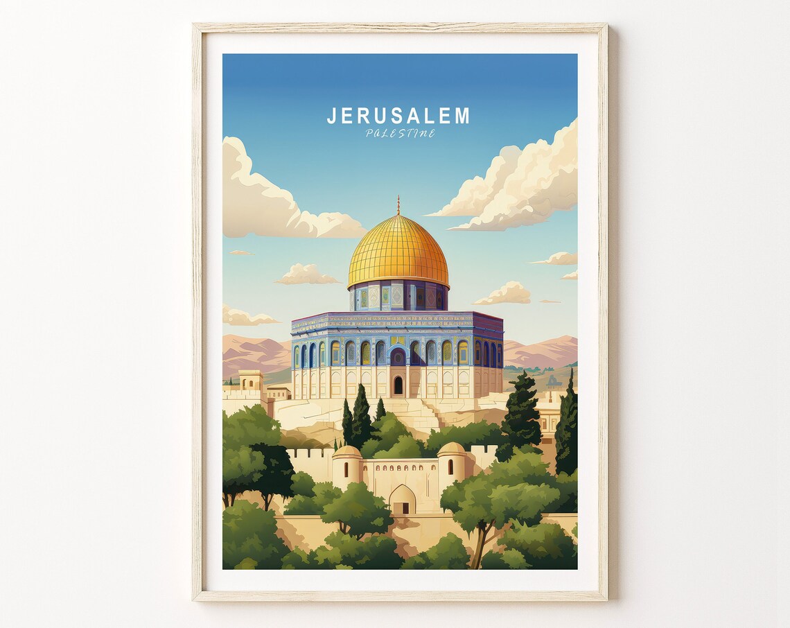 Jerusalem Dome of the Rock Golden Landmark Vintage Travel Poster