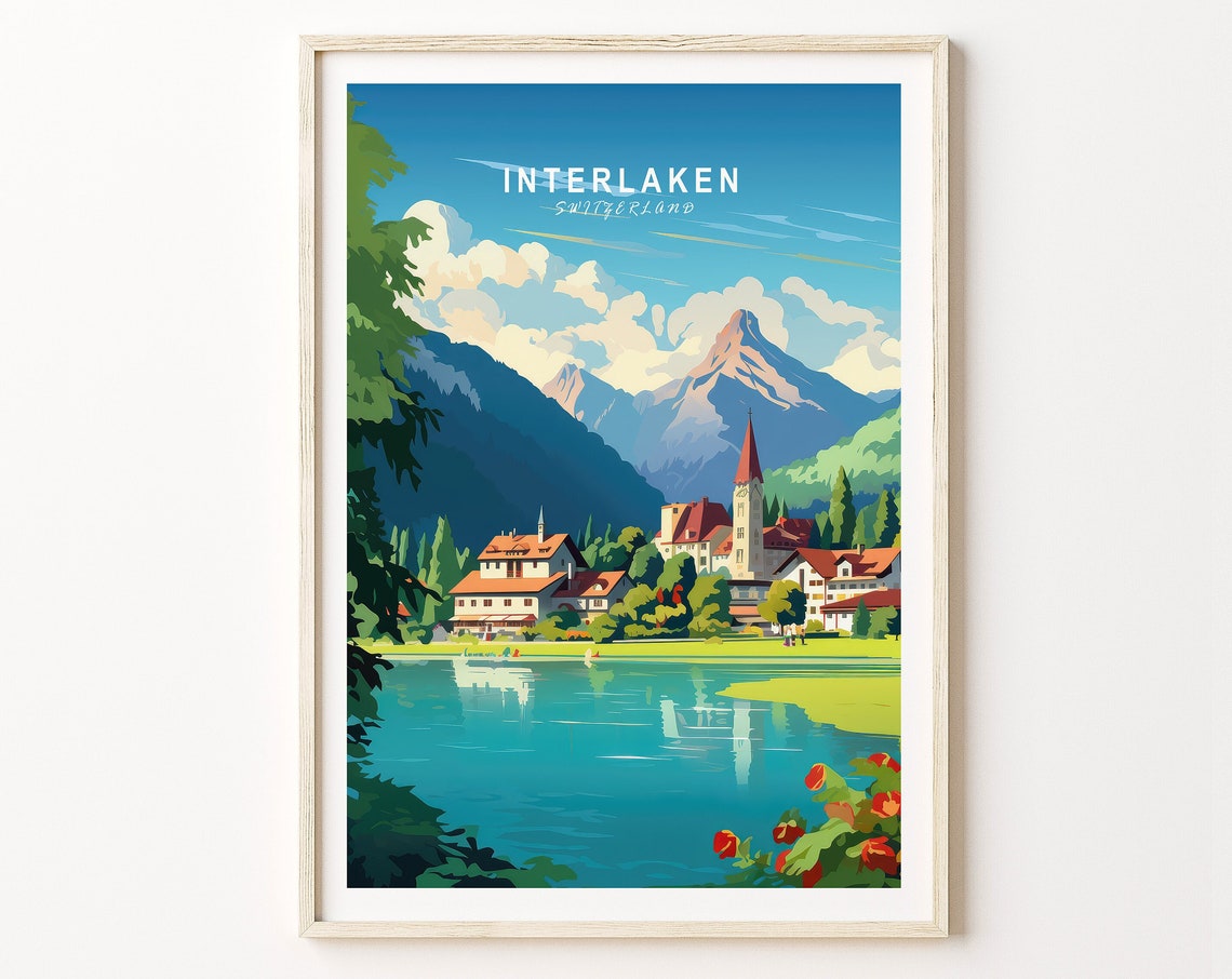 Interlaken Switzerland Travel Poster Switzerland Poster Print Switzerland Custom Travel Print Personalized Travel Poster Birthday Gifts