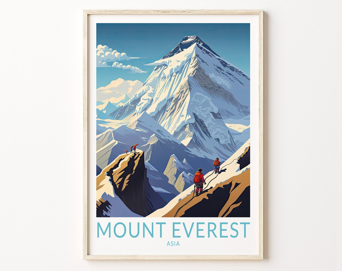 Mount Everest Travel Poster, Mountain Wall Art Print