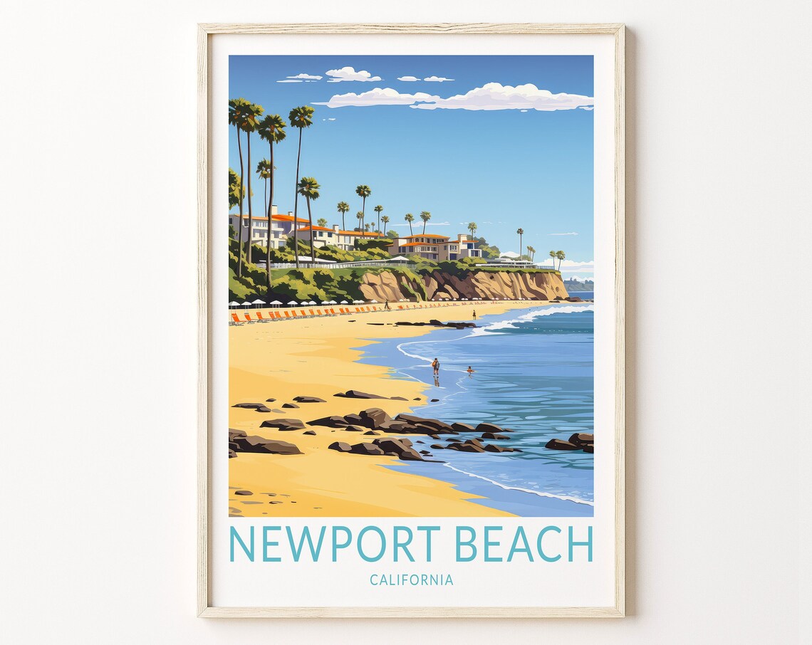 Newport Beach California Travel Poster, Orange County Coast