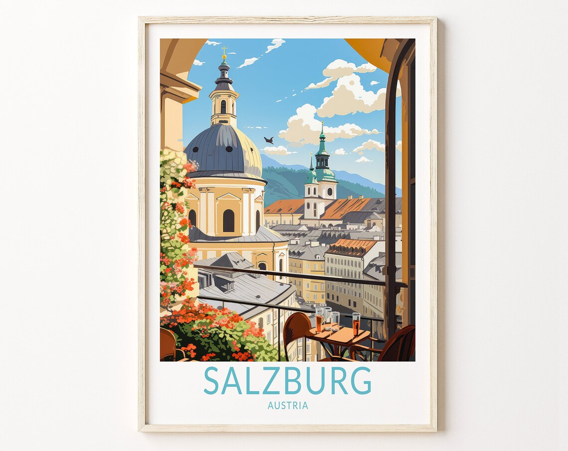 Salzburg Austrian Travel Poster, City Travel Art Print