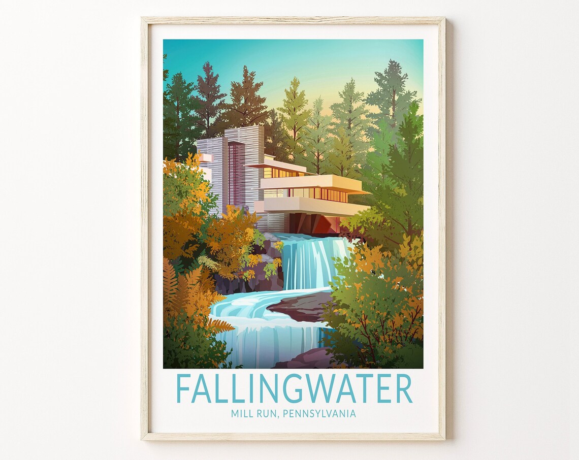 Fallingwater Mill Run Pennsylvania Frank Lloyd Wright Travel Poster