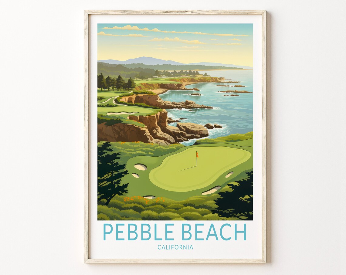 Pebble Beach California Travel Poster, Golf Wall Art