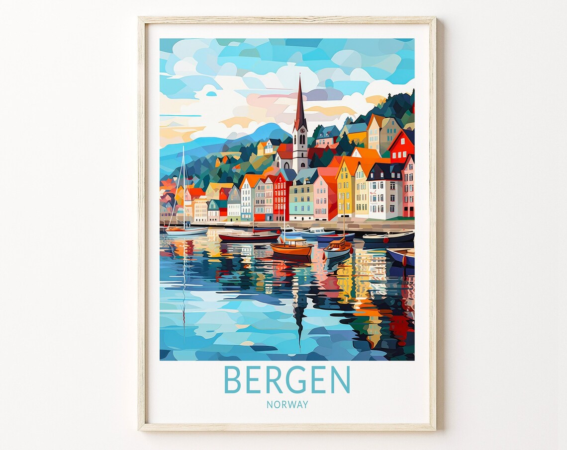 Bergen Norway Travel Poster, Trendy Wall Decor