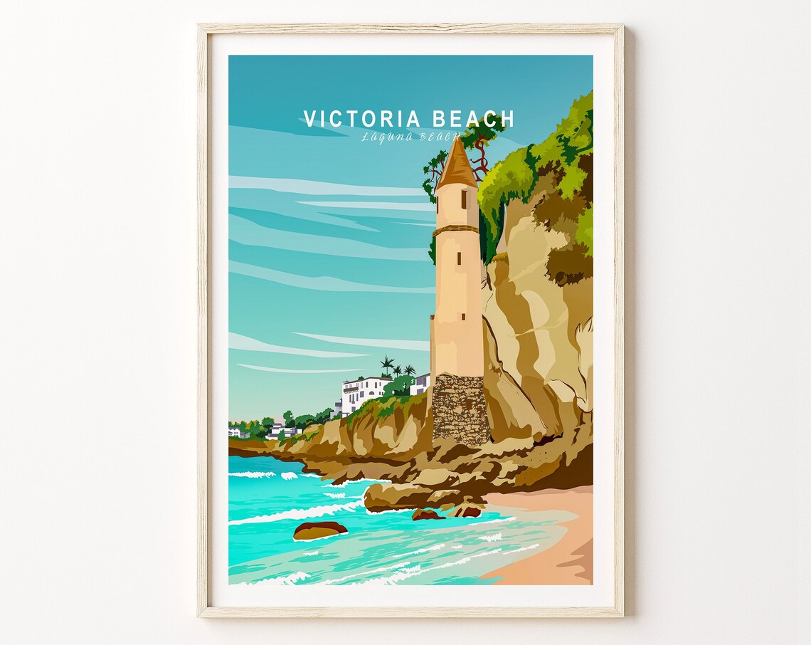 Victoria Beach Laguna Beach Pirate Tower Retro Beach Home Decor Poster