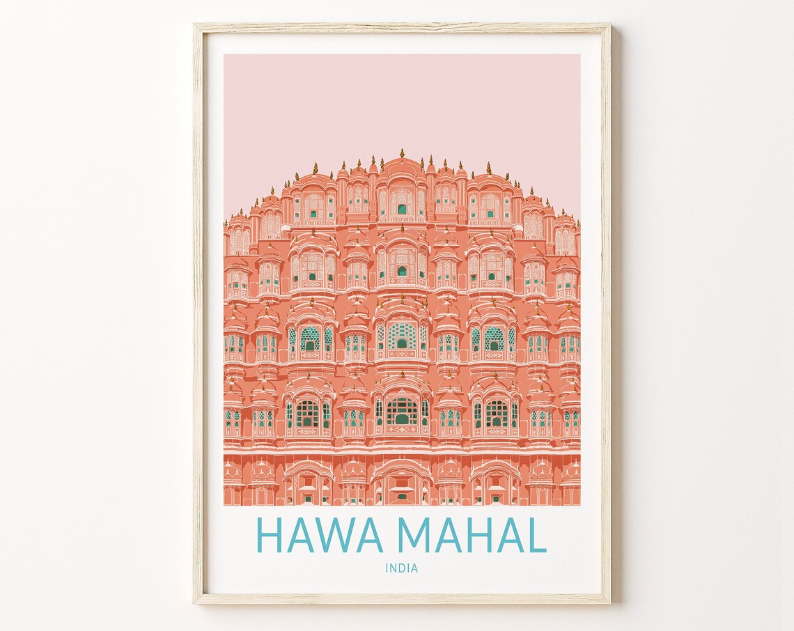 Hawa Mahal India Travel Poster, Palace Wall Decor