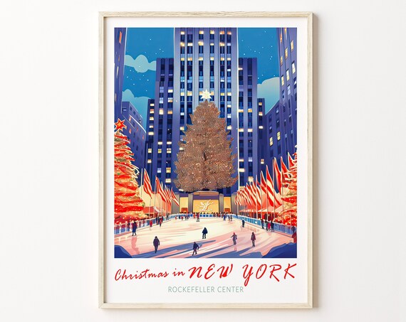 Christmas In New York, Rockefeller Plaza Travel Poster