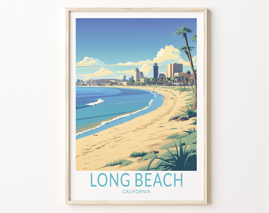 Long Beach Travel Poster, California Coastal View