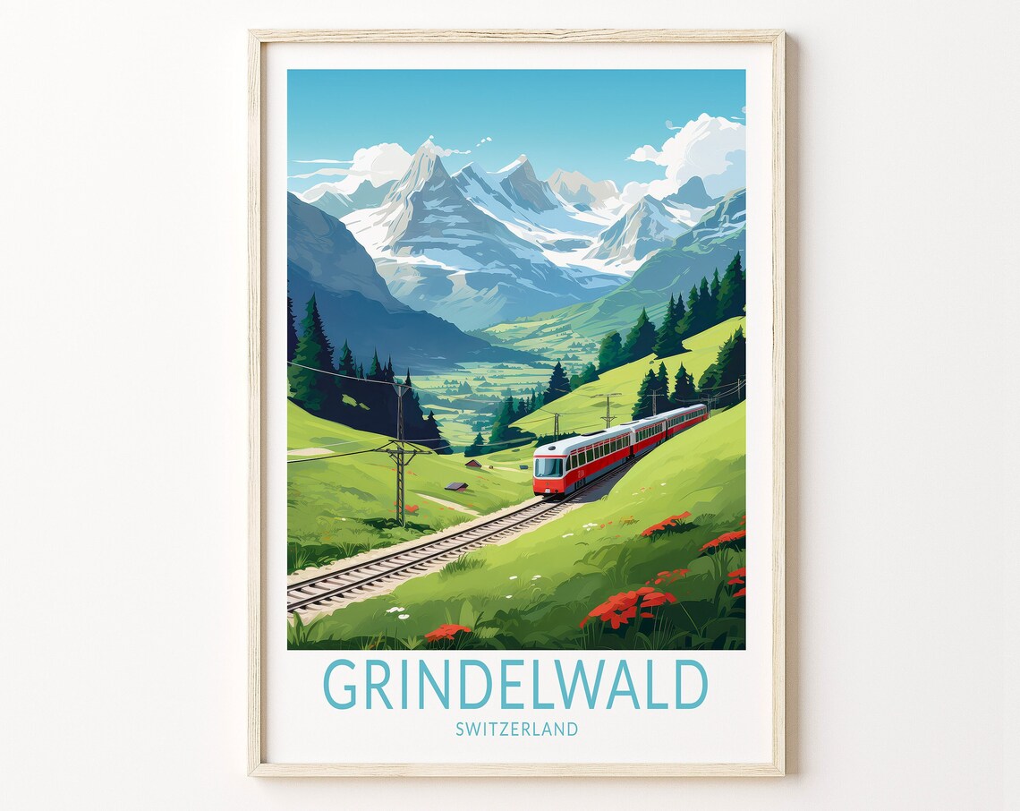Grindelwald Travel Poster, Switzerland Alps Travel Poster