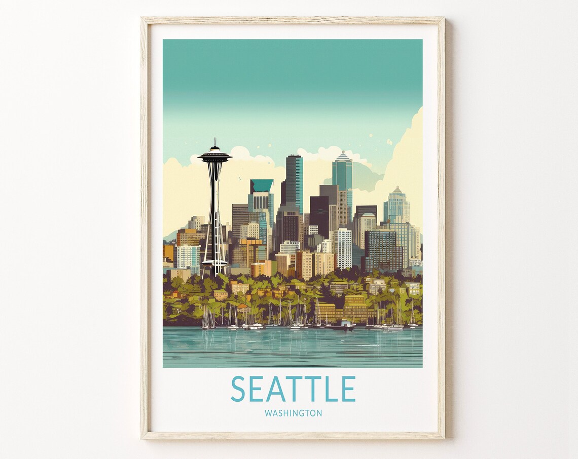 Seattle Washington Travel Poster, Skyline Wall Art