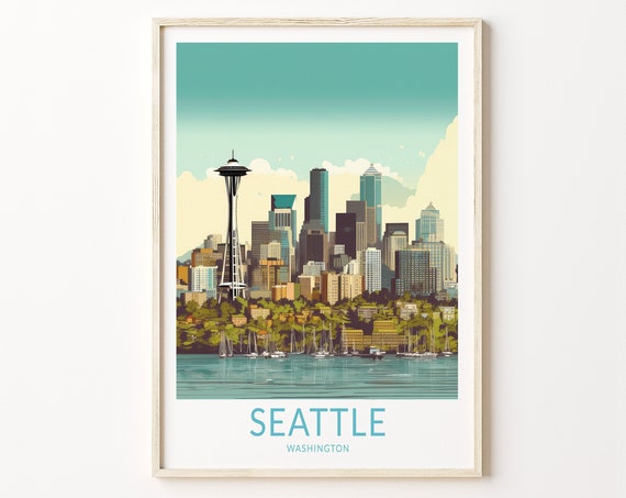 Seattle Washington Travel Poster, Skyline Wall Art