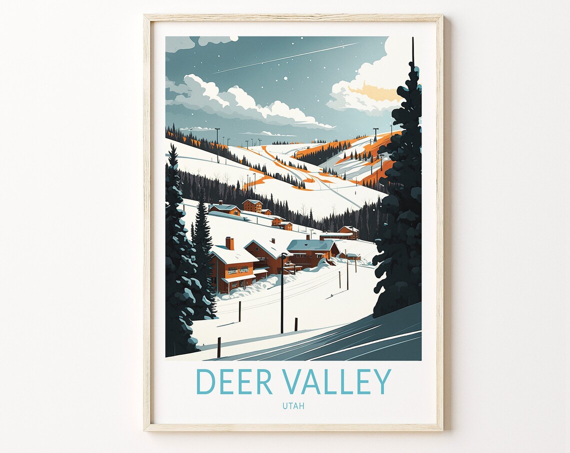 Deer Valley Utah Ski Travel Poster, Winter Travel Poster
