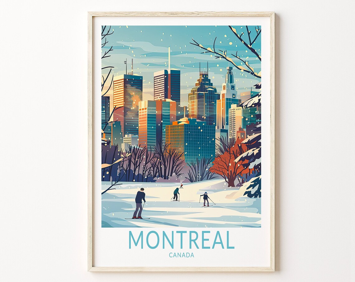 Montreal Canada Snowy Winter Downtown City Skyline Travel Poster