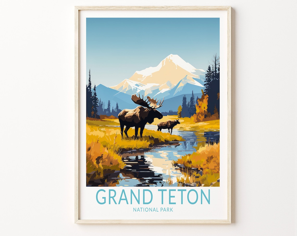 Grand Teton Travel Poster, National Parks Postcard