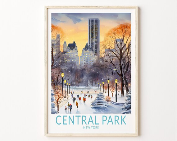 Central Park Ice Skating New York Travel Poster