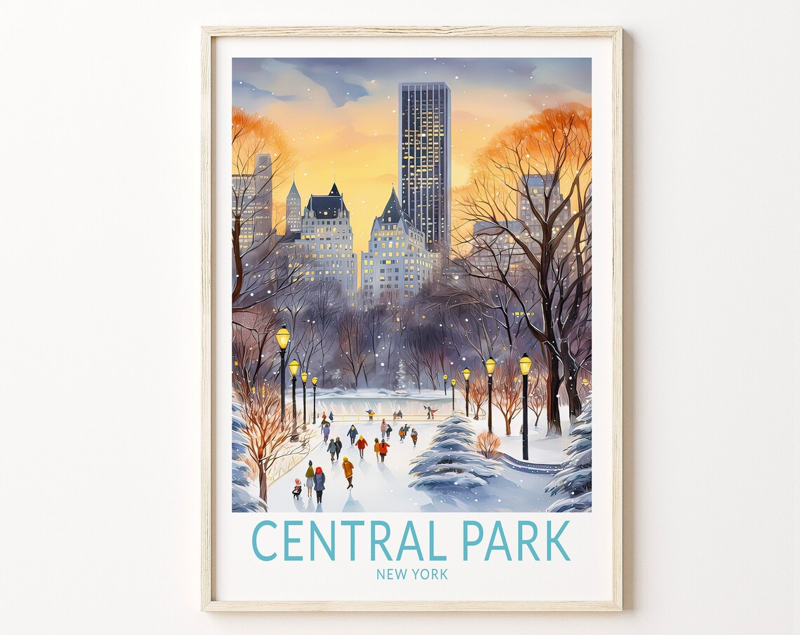 Central Park Ice Skating New York Travel Poster