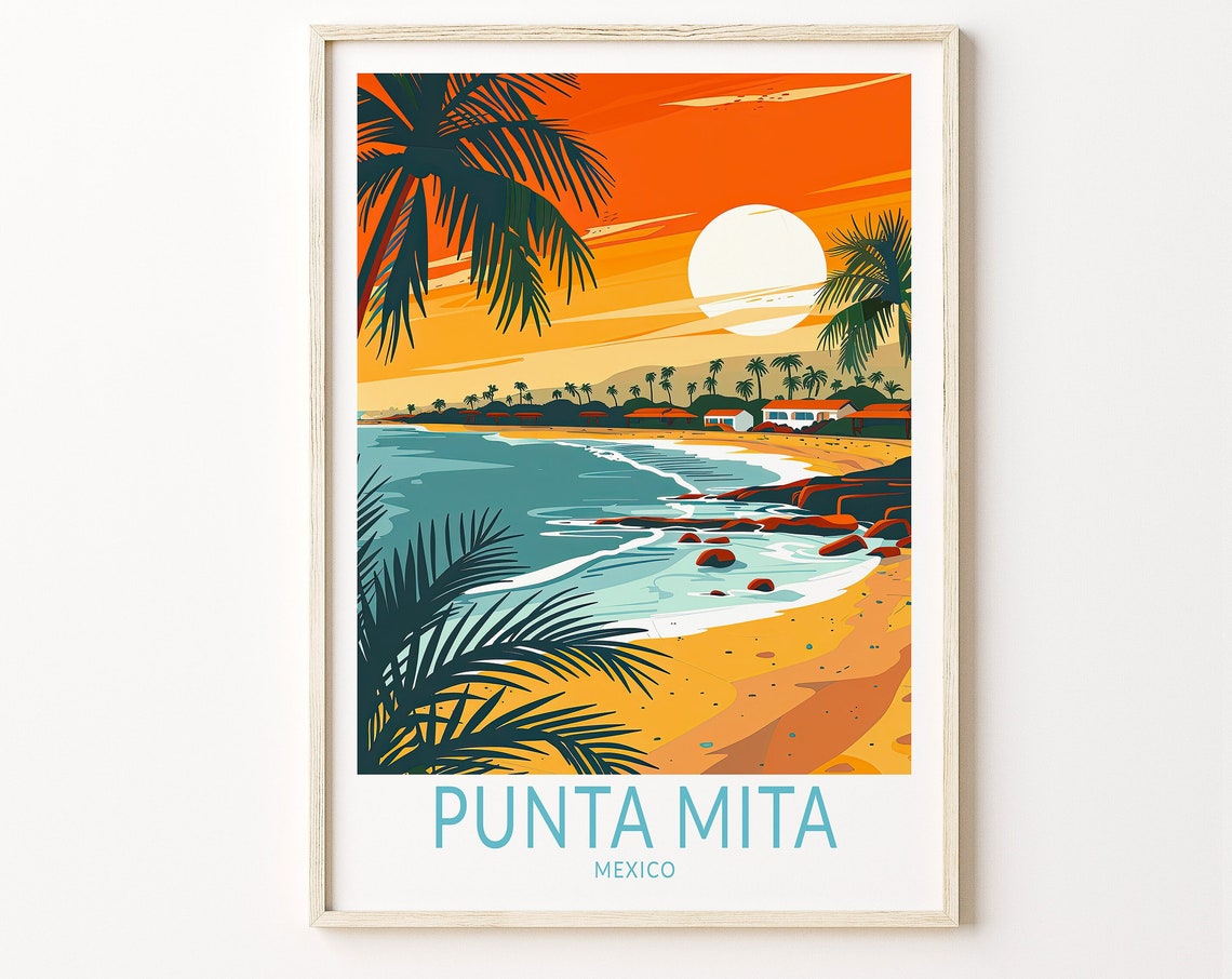 Punta Mita Mexico Tropical Sunset Beach Caption Travel Art Poster