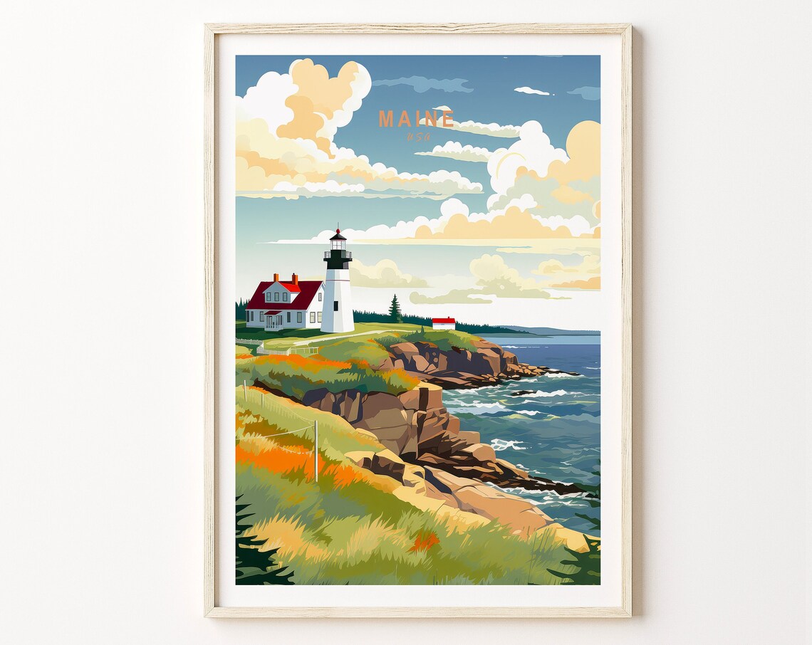Maine Coastal Travel Poster, Maine State Art Print
