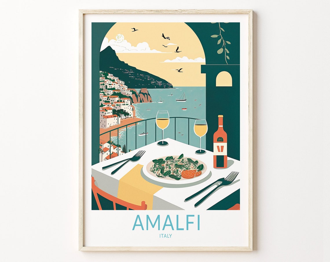 Amalfi City Travel Print Amalfi Food Italy Travel Poster Print Italy Amalfi City Wall Art Italian Food Travel Poster