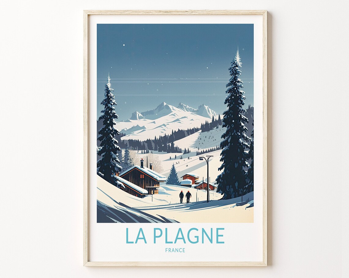 La Plagne French Ski Travel Poster, Winter Travel