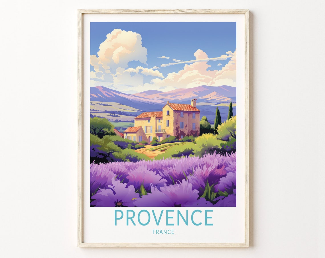 Provence France Lavender Fields Farmhouse Vintage Travel Poster