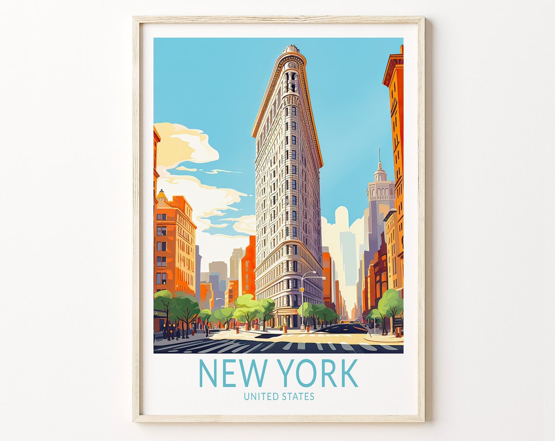 Flatiron Building New York City Sunny Street Scene Travel Poster