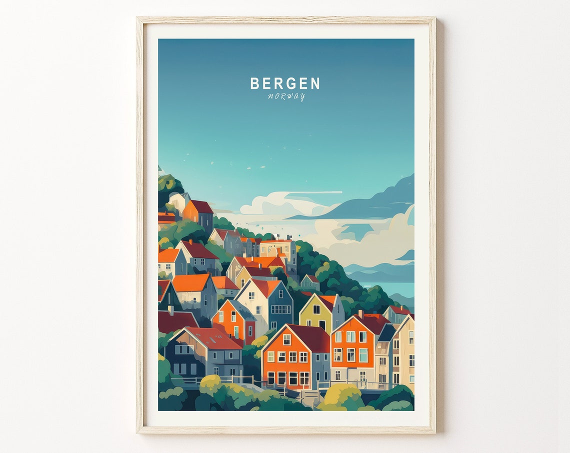 Bergen Norway Travel Print Bergen Poster Print Bergen Norway Wall Art Bergen Trendy Travel Wall Decor Birthday Gifts