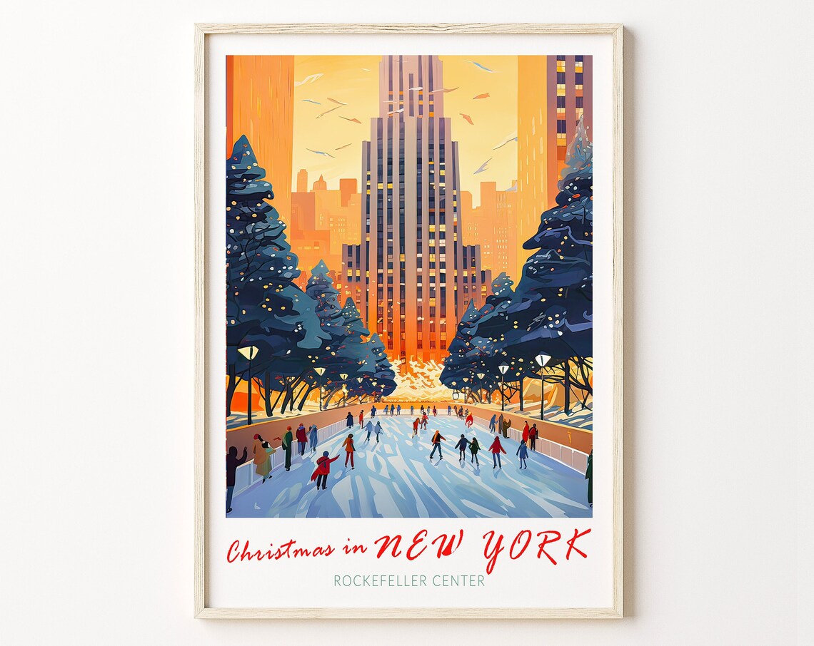 Christmas in New York Rockefeller Center Ice Skating Poster Art