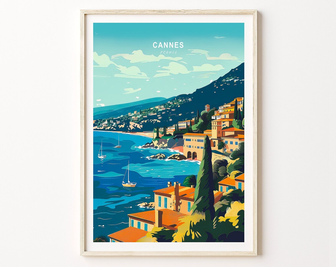 Cannes France Riviera Coast Sailboats Vintage Style Travel Poster