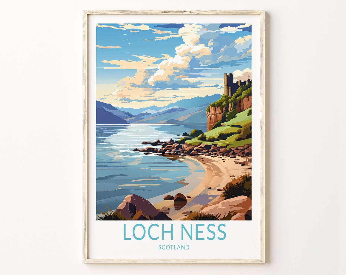 Loch Ness Landscape Travel Poster, Scotland Travel Print