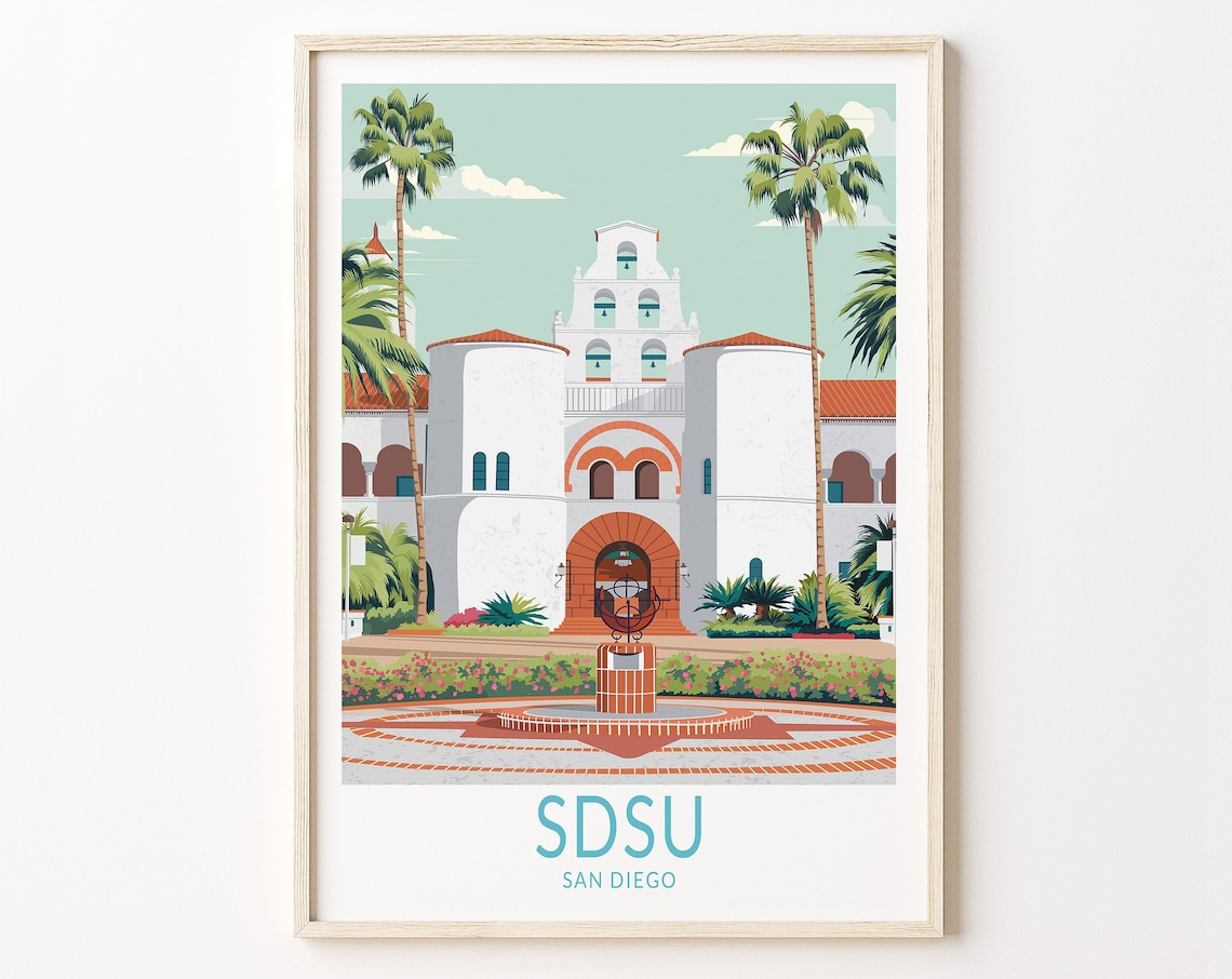 San Diego State University Travel Poster, Campus Print