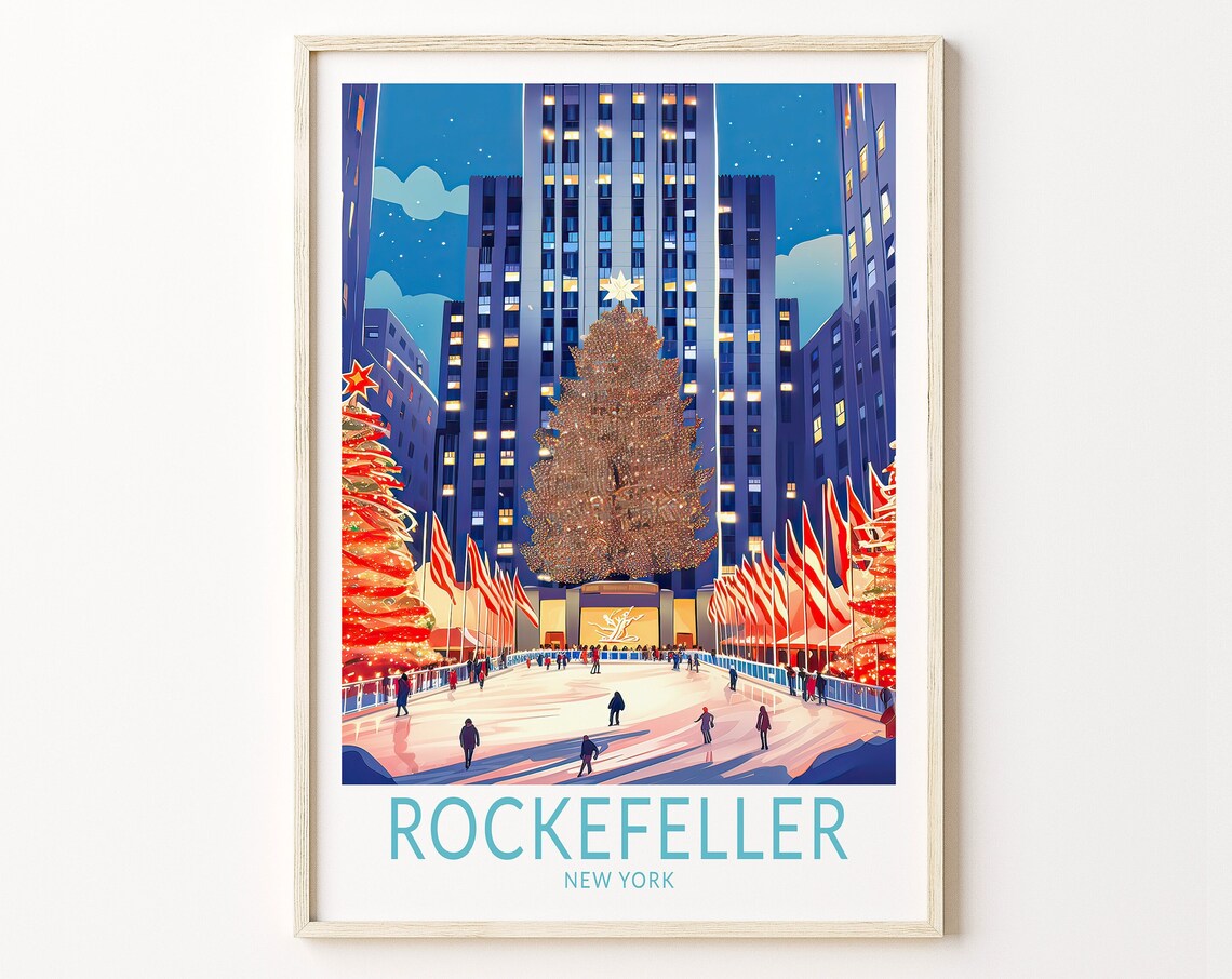 Christmas In New York Rockefeller Plaza Travel Poster