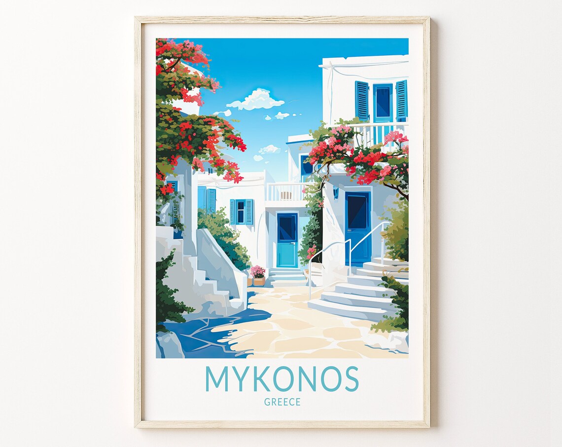 Mykonos Greece Travel Poster, City Wall Decor