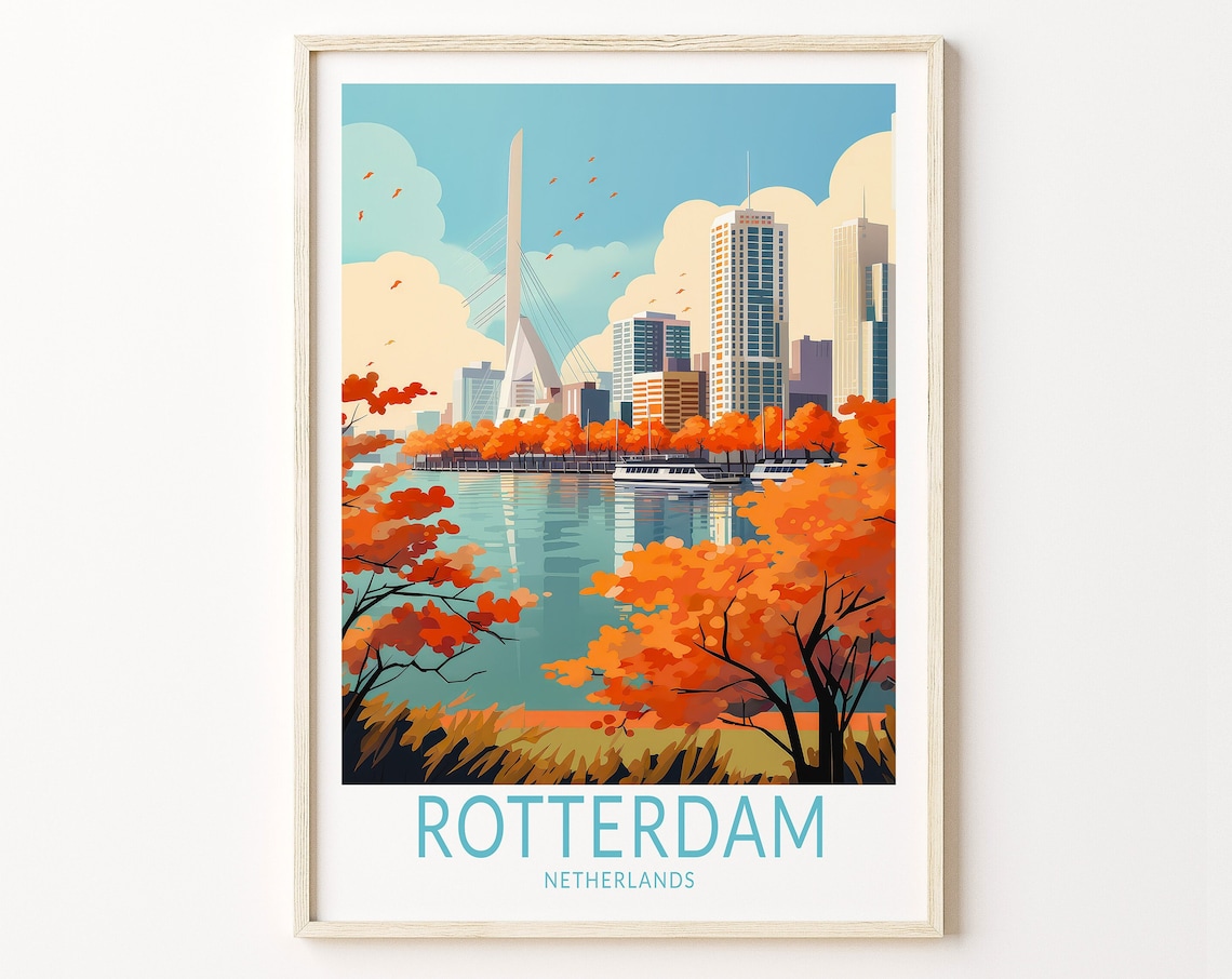 Rotterdam Europe Travel Poster, Netherlands Postcard
