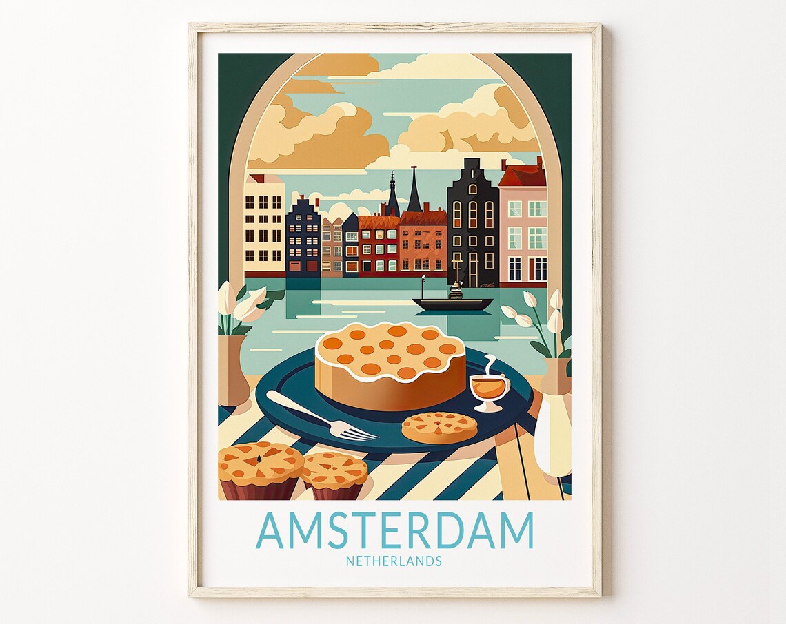 Amsterdam Netherlands Dutch Apple Pie Canal House Food Poster