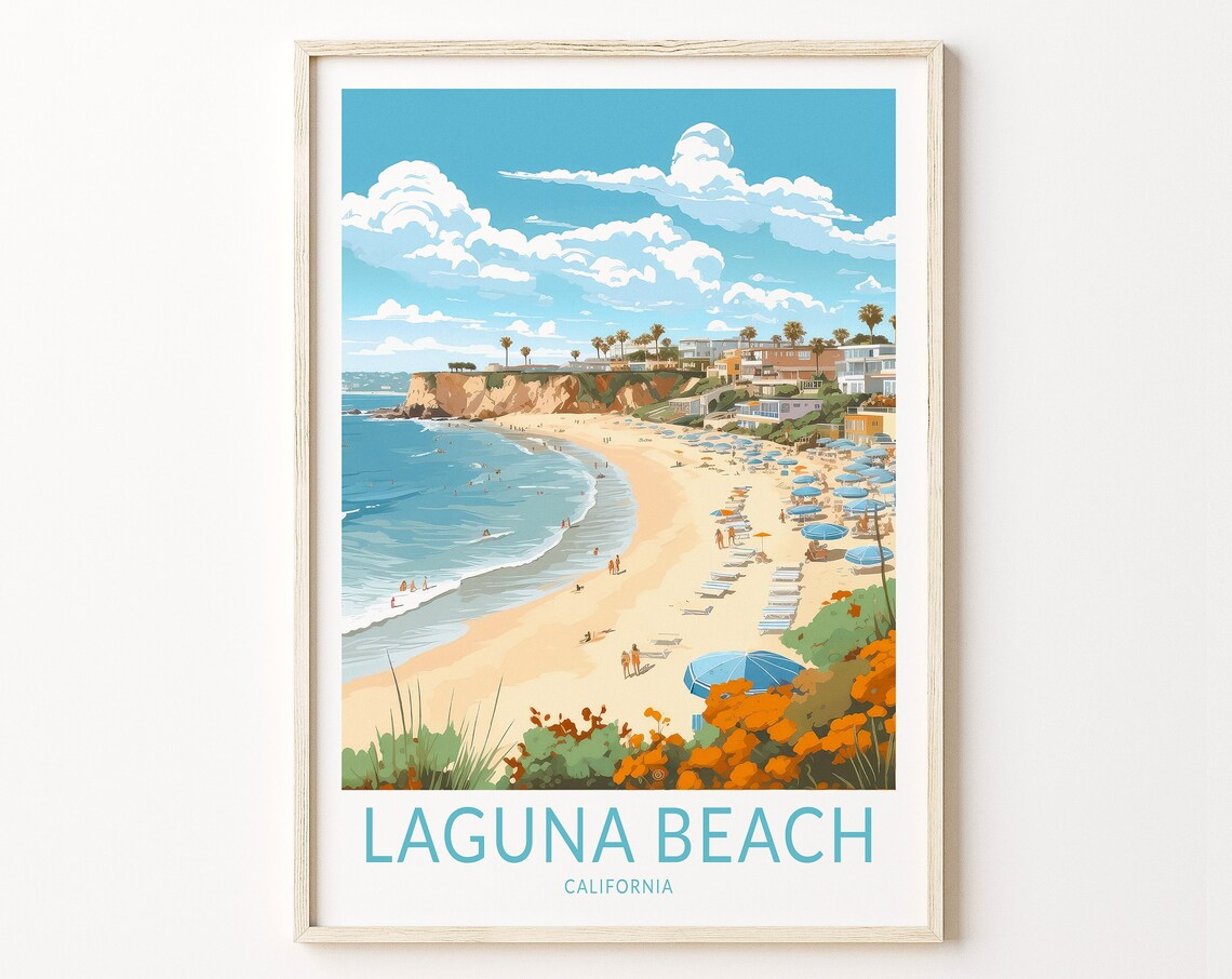 Laguna Beach California Travel Poster, Coast Decor
