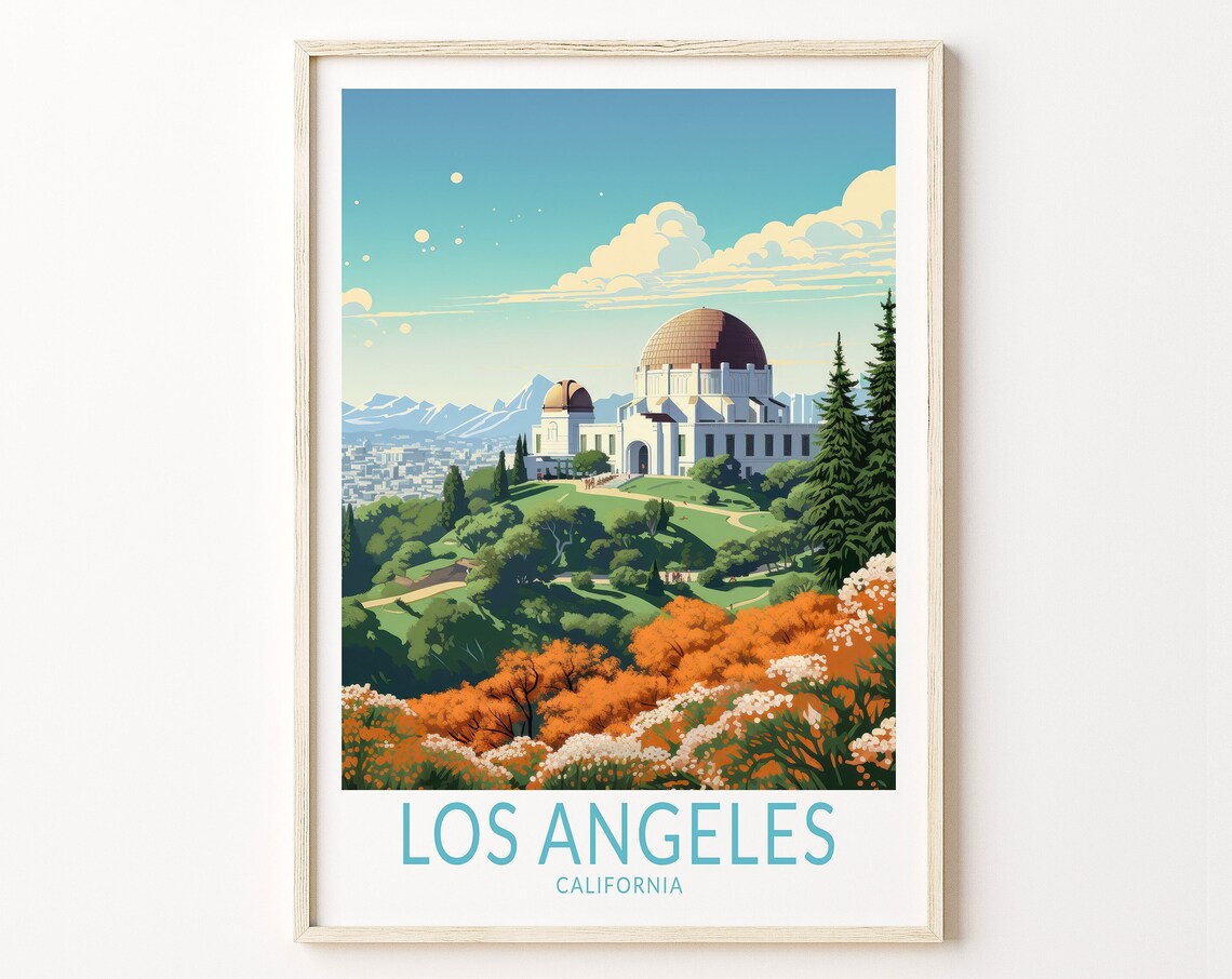 Los Angeles Griffith Observatory Daytime Garden Travel Poster