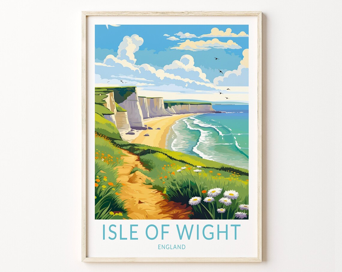 Isle of Wight England Chalk Cliffs Coast Travel Art Poster Gift