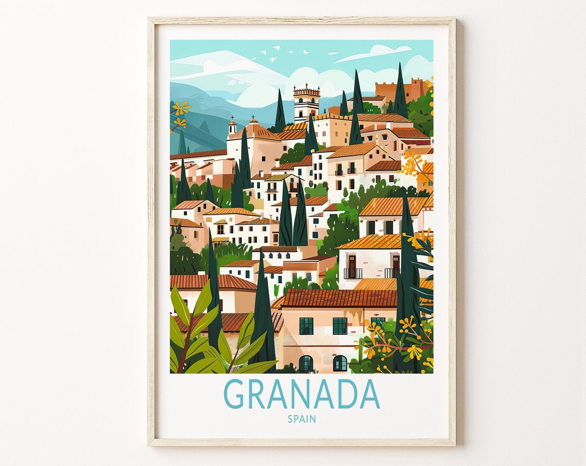 Granada Spain Old Town Whitewashed Hillside Village Travel Poster