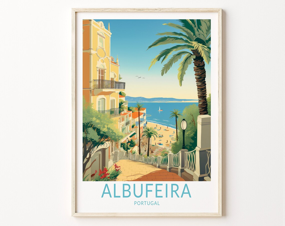 Albufeira Portugal Sunny Old Town Coastal Street Travel Poster