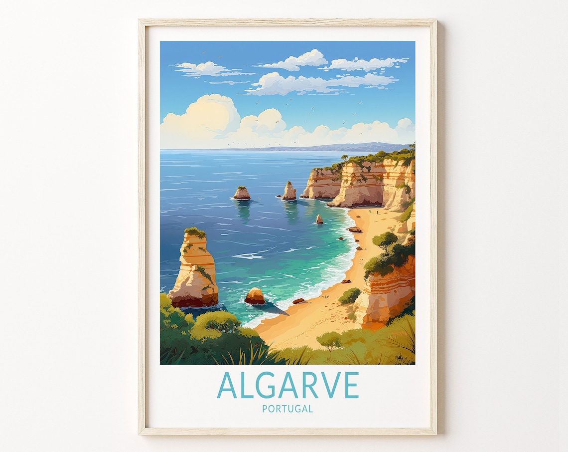 Algarve Portugal Travel Poster, Coastal Wall Decor
