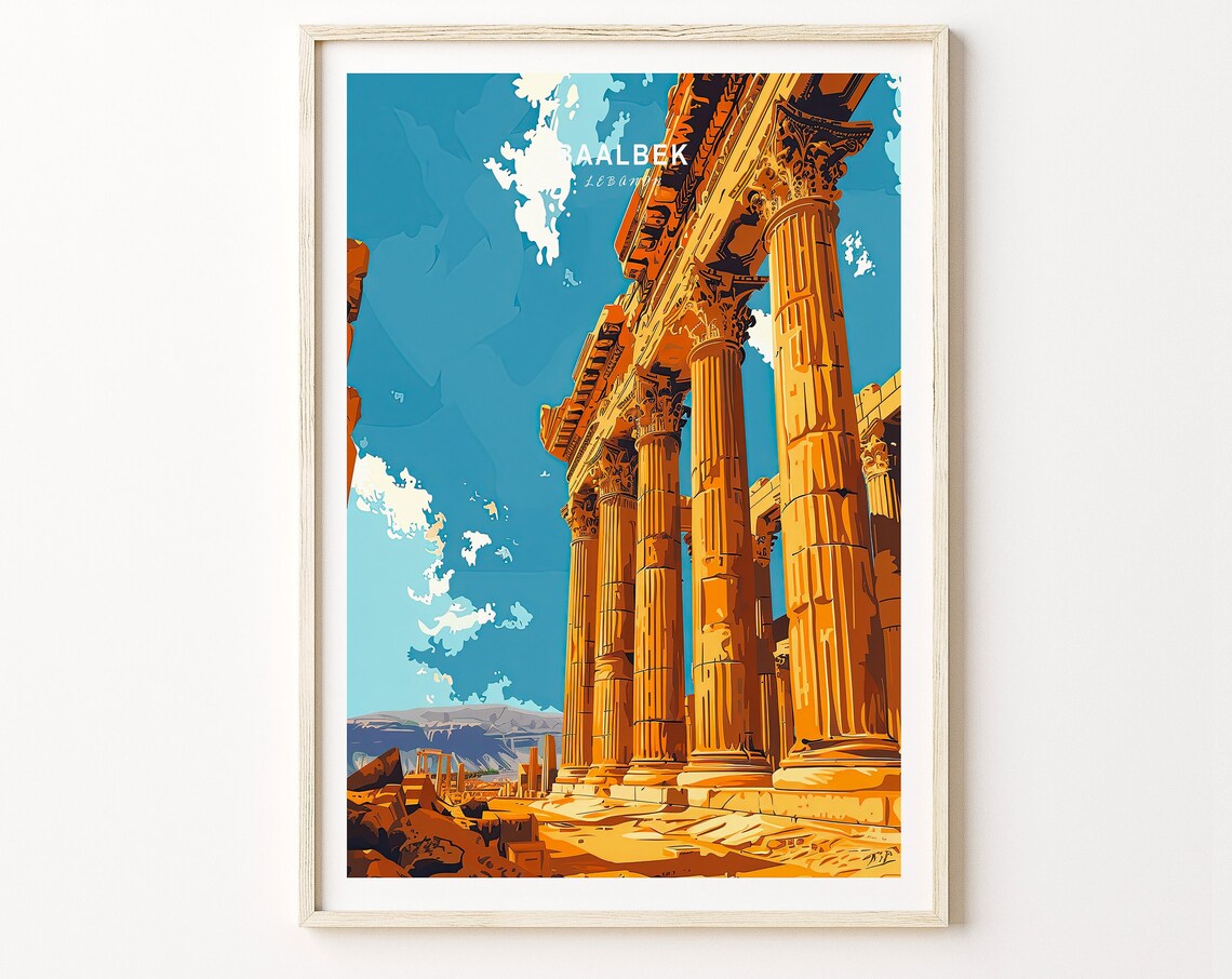 Baalbek Lebanon Temple of Bacchus Towering Colonnade Travel Poster