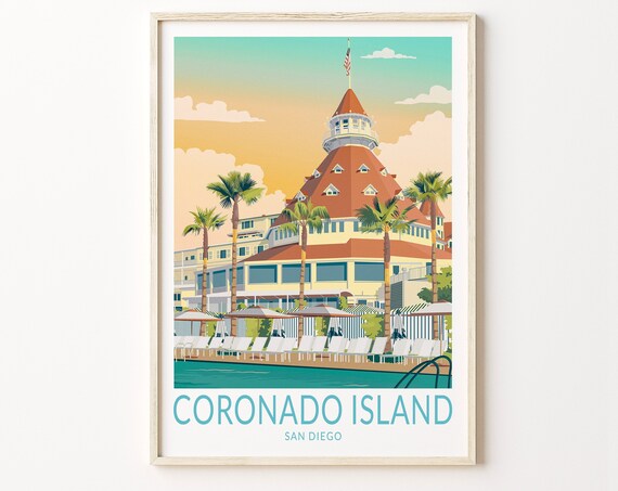 Coronado San Diego Travel Poster, Christmas Beach Print