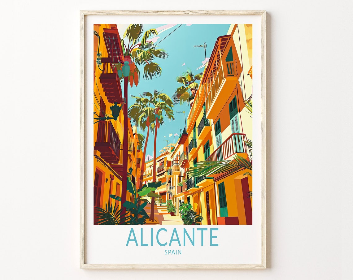 Alicante Travel Poster Spain Alicante Print Spain City Wall Art Travel Home Decor Personalised Present Honeymoon Gifts
