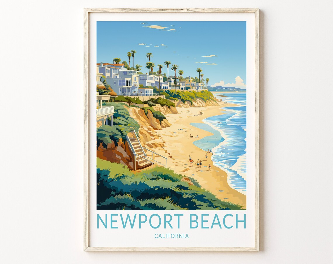 Newport Beach California Travel Poster, Coast Decor