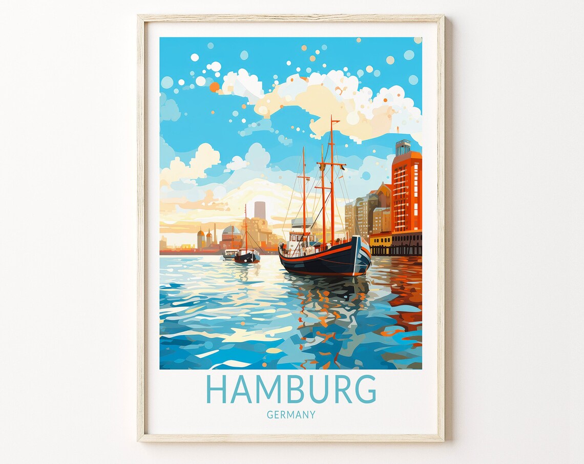 Hamburg Germany Historic Tall Ship Harbor Water Reflection Poster