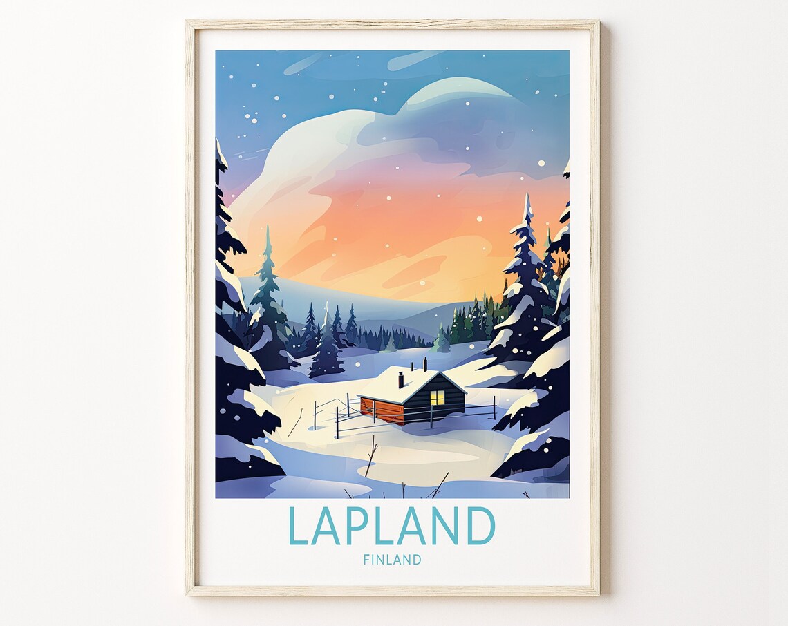 Lapland Finland Northern Lights Travel Poster