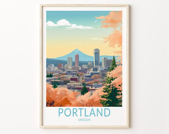 Portland Oregon Travel Poster, Skyline Wall Art