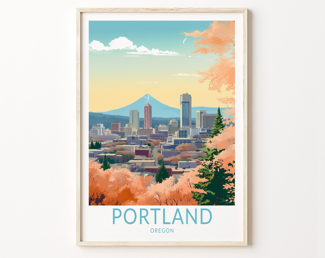 Portland Oregon Travel Poster, Skyline Wall Art