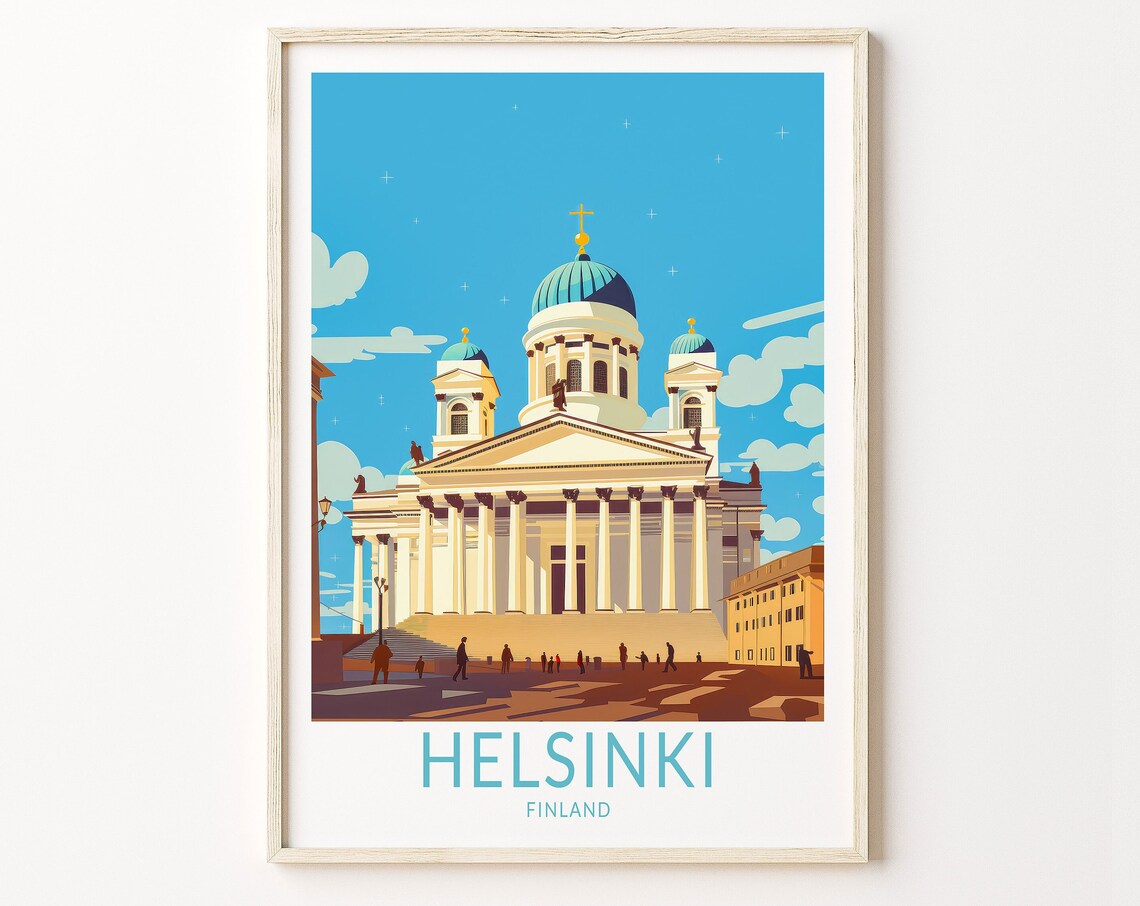 Helsinki Finland Iconic Cathedral Front Landmark Travel Poster